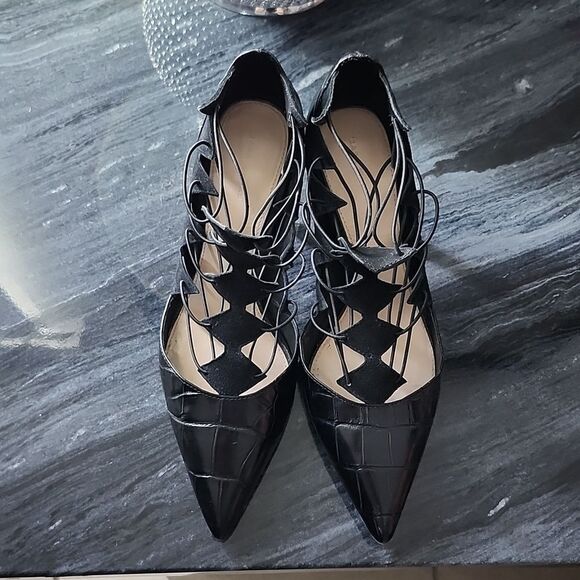 ZARA STRAPPY LEATHER POINTED TOE KITTEN HEEL SANDAL - Picture 3 of 14